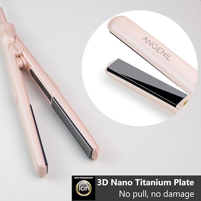 ANGENIL Pro Mini Flat Iron for Short Hair, Dual Voltage Mini Hair Straightener, Small Flat Iron 0.7 Inch, Travel Size Anti Scalding Silicone Hair Straightener, Suitable for Short Hair, Bangs, and Fine