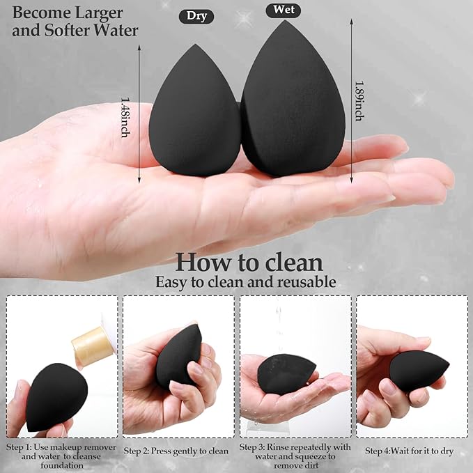 14 Pcs Makeup Sponge Set, Beauty Sponges Blender with 4 Pcs Powder Puff and 4 Pcs Mini Make up Sponges for Liquid,Foundation,Powder,Concealer,Cream (Black)