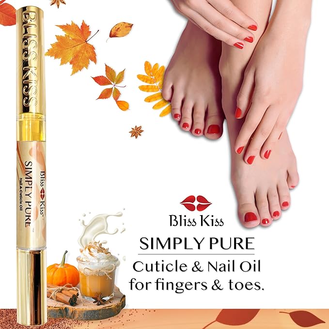Bliss Kiss | 1 Pumpkin Spice Latte Fragrance | Nail Oil Cuticle Pen w/Vitamin E & Jojoba⏤Nail Strengthener Nail Growth Serum for Brittle Peeling Breaking Thin Nails