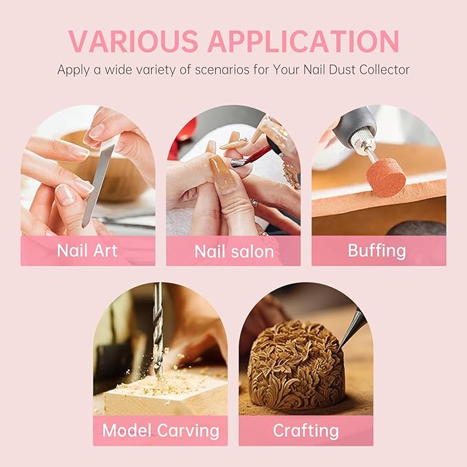 Cordless Nail Dust Collector,Brushless Turbo Fan Dust Collector Nail Tech 30pcs Cotton Filter,Rechargeable Dust Suction Machine for Acrylic Gel Polish Manicure at Salon&Home