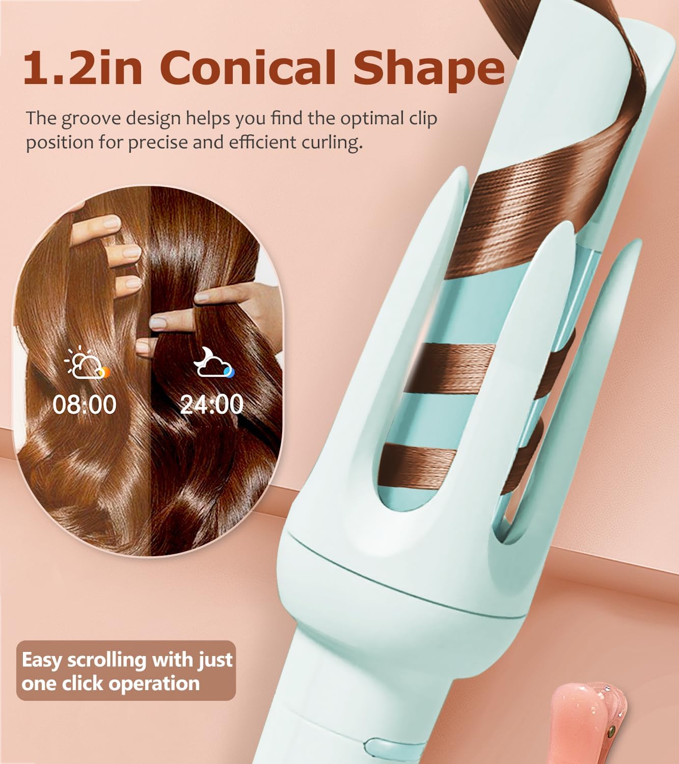 Auto Hair Curler, Automatic Curling Iron with 4 Temperature & 3 Timer, Automatic Shut-Off, Anti-Scald, Anti-Tangle Rotating Curling Wand for Hair Styling, Blue