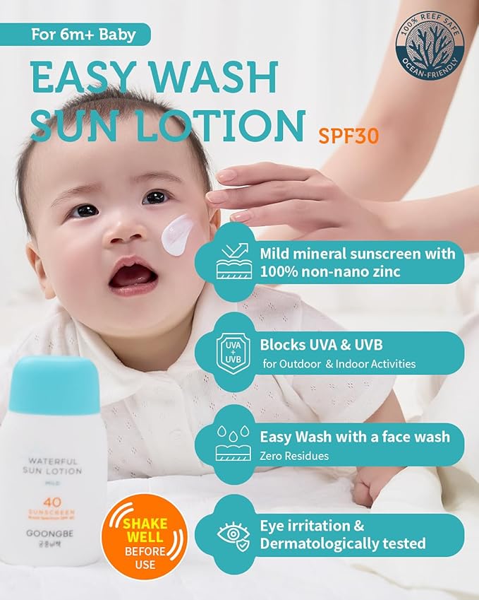 Baby Kids Easy Wash Sun Lotion SPF 30 & Cooling Gel Cream - Zinc Oxide Mineral Sunscreen & 3-Second Soothing Relief - Vegan Hypoallergenic for Sensitive Skin, 2.11oz & 3.38oz