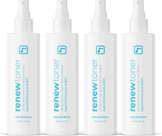 BRIOTECH Renew Toner, Hypochlorous Acid Spray, Minimize Appearance of Blemishes, Soothing Facial Mist for Sensitive Skin, Calm Redness & Bumps, Vegan, 4 fl oz (4 Pack)