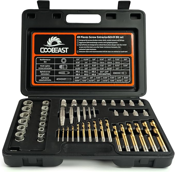 49Pcs Bolt Extractor Kit with Left Hand Drill Bit, Screw Extractor Set Heavy Duty, Bolt Extractor & Reverse Drill Bit Easy Out Damaged Nuts Stripped Screw with Portable Case Great Mens Gift