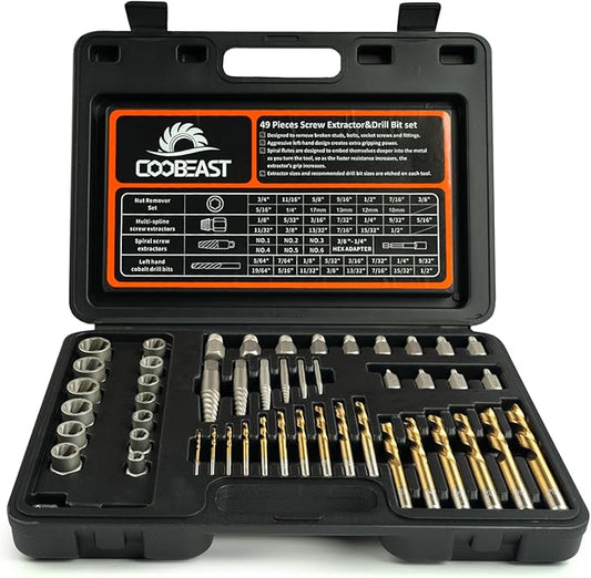 49Pcs Bolt Extractor Kit with Left Hand Drill Bit, Screw Extractor Set Heavy Duty, Bolt Extractor & Reverse Drill Bit Easy Out Damaged Nuts Stripped Screw with Portable Case Great Mens Gift