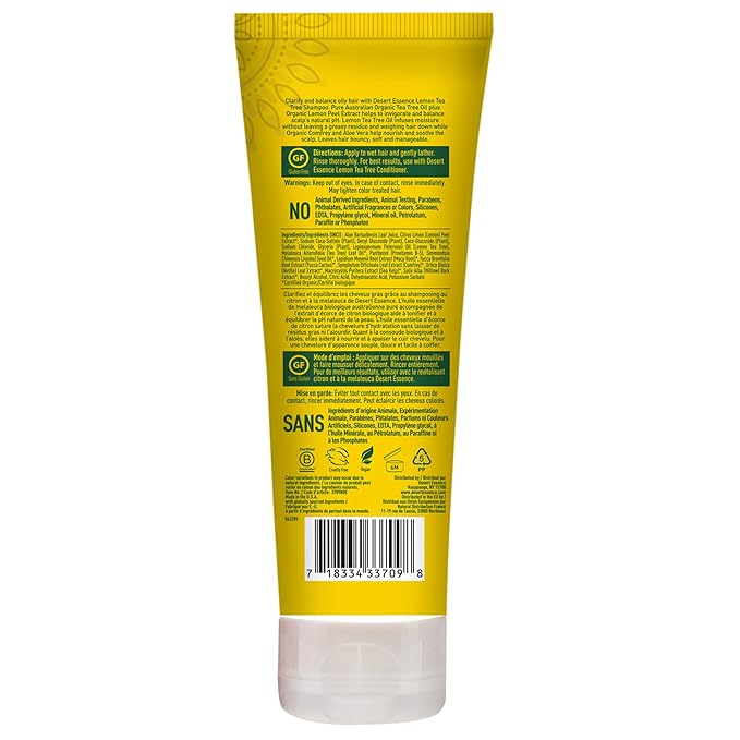 Desert Essence Lemon Tea Tree Shampoo - 8 Fl Ounce - Removes Excess Oil - Revitalizes Scalp - Strengthens & Protects Hair - Maca Root Extract - Soft, Smooth & More Manageable