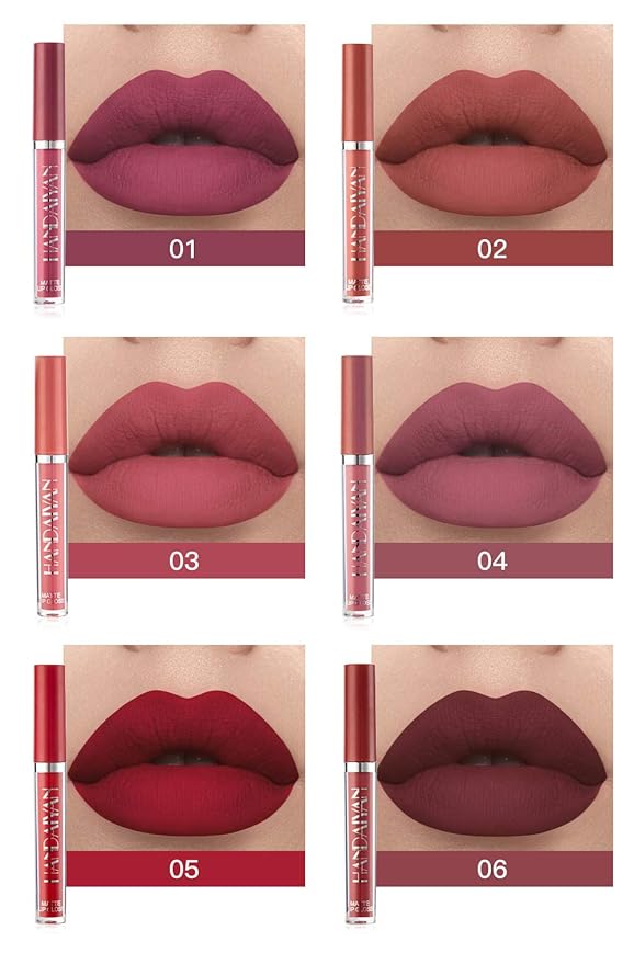 6Pcs Matte Liquid Lipstick Makeup Set, Matte liquid Long-Lasting Wear Non-Stick Cup Not Fade Waterproof Lip Gloss (Set A)