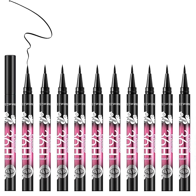 12 Pcs Black Eyeliner Pen, Long-Wearing & Waterproof Eyeliner, Quick-Drying Liquid Eye Liner, Smudge-Resistant Black Eye Liner for All Skin Tones, Highly-Pigmented Eye Makeup