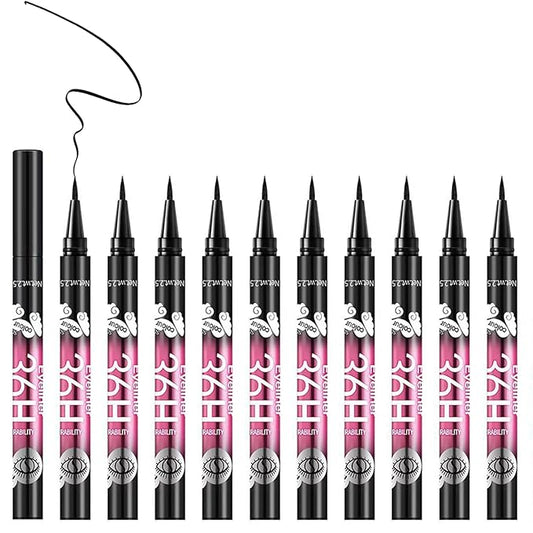 12 Pcs Black Eyeliner Pen, Long-Wearing & Waterproof Eyeliner, Quick-Drying Liquid Eye Liner, Smudge-Resistant Black Eye Liner for All Skin Tones, Highly-Pigmented Eye Makeup