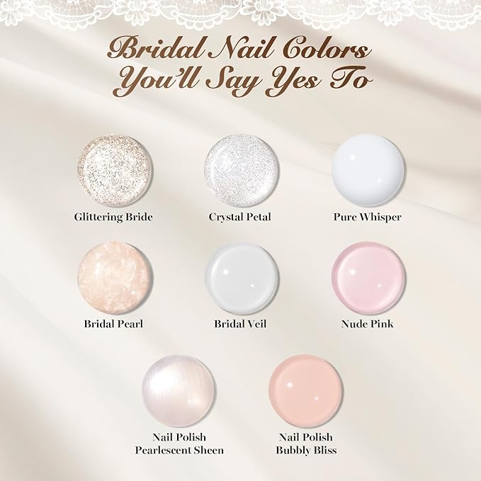 Beetles Wedding Gel Nail Polish Kit – Wedding Beauty 6 Colors Gel Polish, HEMA Free 15ml UV LED Soak Off Manicure with Base Coat Top Coat Oils Nail Polish All in an Elegant Gift Box Nail Set for Bride