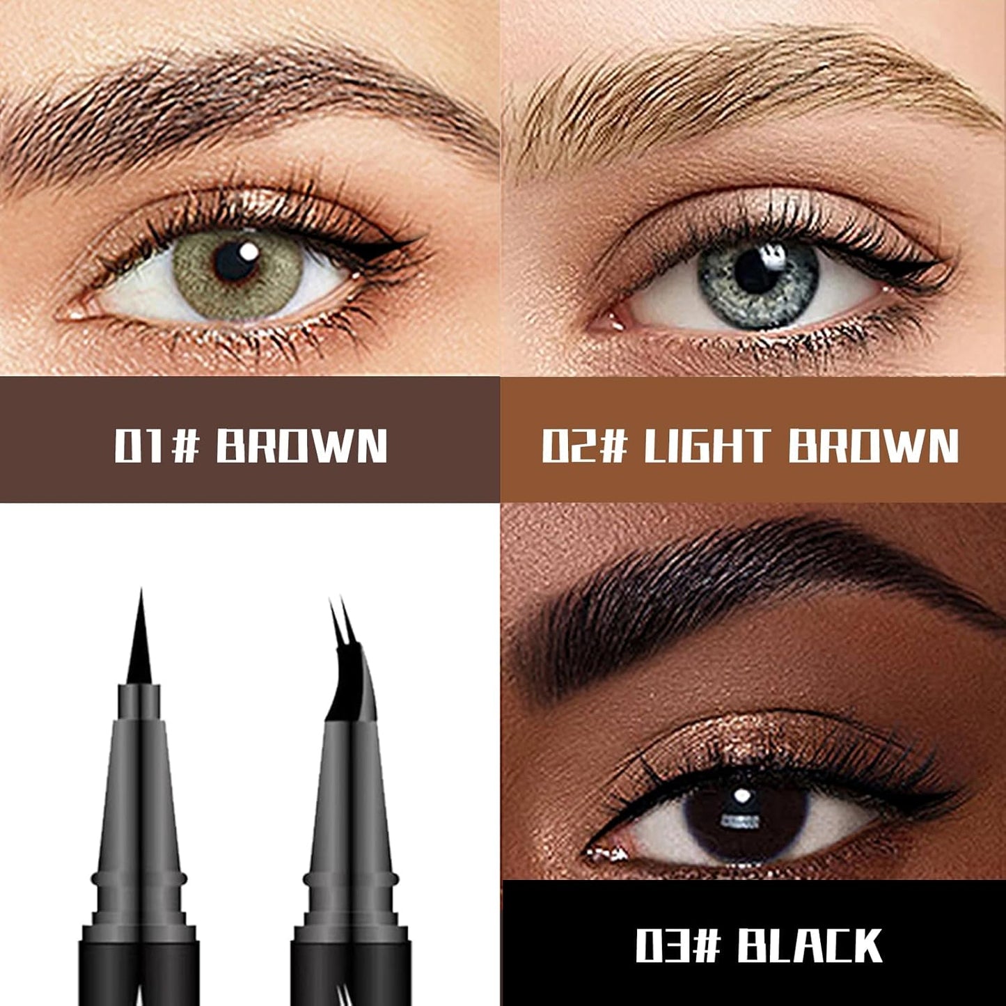 Curved 2 Tip Eyebrow Pen-Black Eyebrow Pencil With Black Eyeliner 2-in-1 Dual-Ended Create Natural Hair-Like Brows,Waterproof,Smudge Proof,Long Lasting All-Day