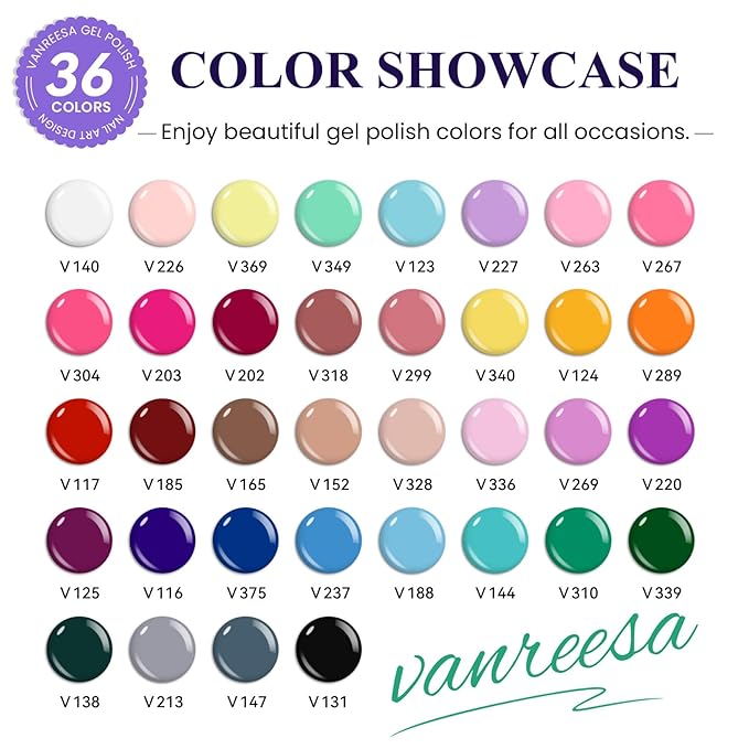 VANREESA Gel Nail Polish Kit with U V Light 52 Pcs Gel Polish Nail Set 36 Trendy Colors Nail Polish Set + Base and 3 Effects Top Coat with Manicure Tools Complete Nail Kit Gifts for Women Girls