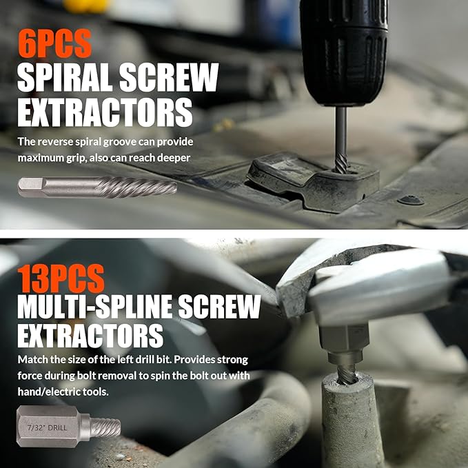 49Pcs Bolt Extractor Kit with Left Hand Drill Bit, Screw Extractor Set Heavy Duty, Bolt Extractor & Reverse Drill Bit Easy Out Damaged Nuts Stripped Screw with Portable Case Great Mens Gift