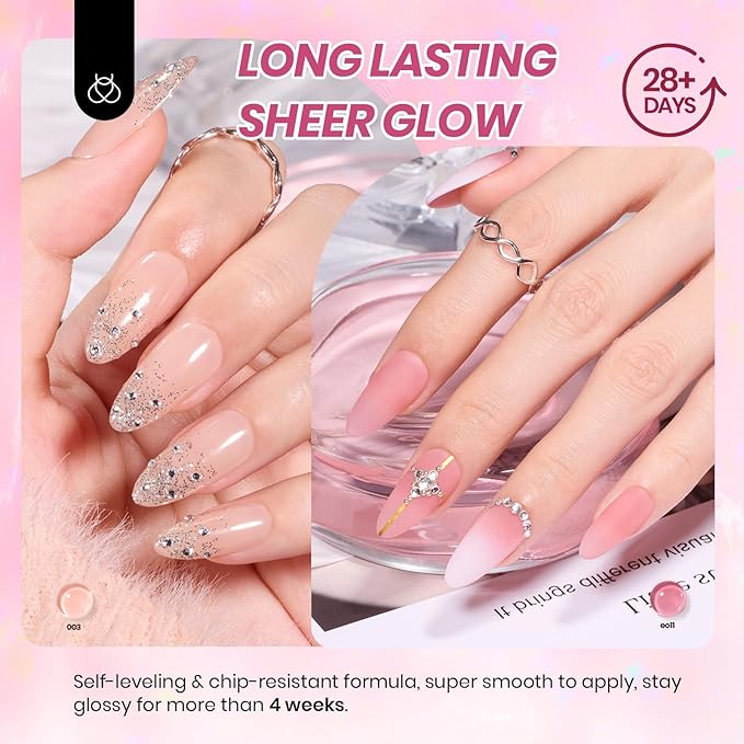Beetles Nude Pink Gel Nail Polish Set, Nude Paradise Gel Polish Kit 25PCS 20 Colors Jelly Pink Sheer Glitter White Soak Off UV Base Glossy Matte Top Coat Pearls Rhinestones Nail Charms Gift for Women