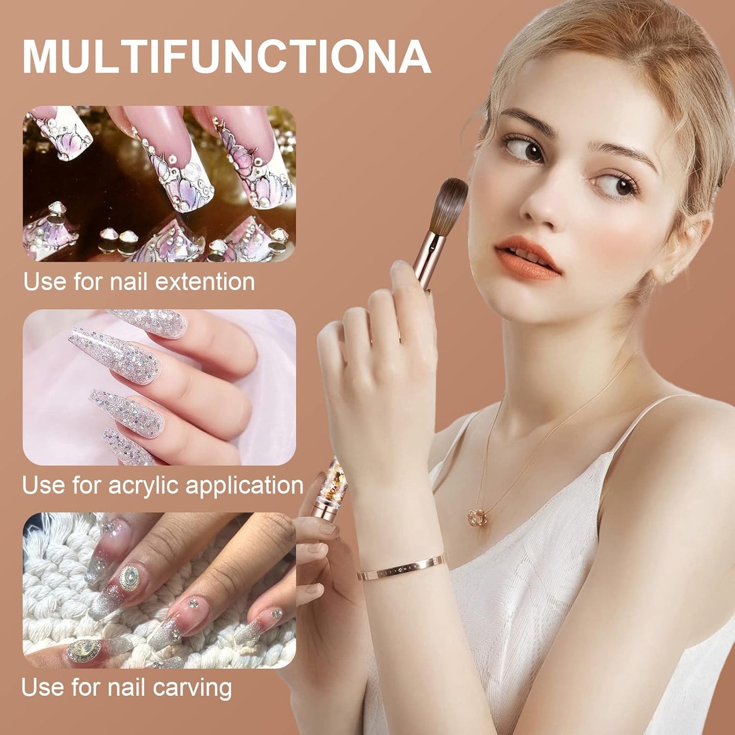 Acrylic Nail Brush Size 6,KEMEISI 100% Pure Kolinsky Nail Art Brushes Sturdy Handle Oval Shaped Acrylic Powder Nail Design Tools for Professional Manicure DIY Home Salon (Gold)