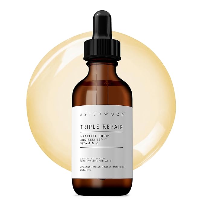 Asterwood Triple Repair Matrixyl 3000 + Argireline + Hyaluronic Acid + Vitamin C Serum for Face - Anti-Aging, Collagen Boosting, Hydrating - Fragrance-Free - 2 Fl Oz