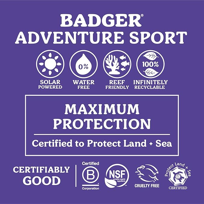 Badger Mineral Sunscreen SPF 50 Zinc Oxide Sunscreen with 98% Organic Ingredients, Reef-Safe, Broad-Spectrum, Hypoallergenic, Water Resistant, Unscented Adventure Sport 2.9 fl oz