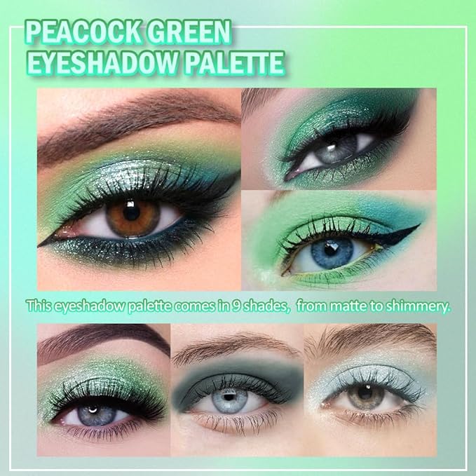 9 Colors Green Smoky Matte Shimmer Eyeshadow Palette with Mirror for Eye Makeup,High Pigmented Eye Shadow Primers Powder Palet de sombras de ojos