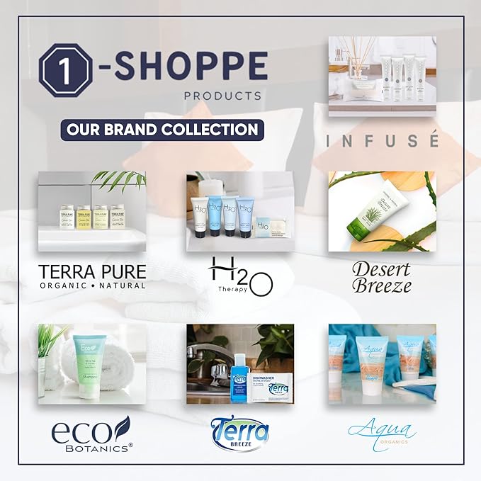 1-Shoppe Terra Pure Ecobox Amenities Kit | Green Tea Soap | Shampoo, Conditioner, Body Lotion, Body Wash | 10.14 oz | Hotel Toiletries Bulk