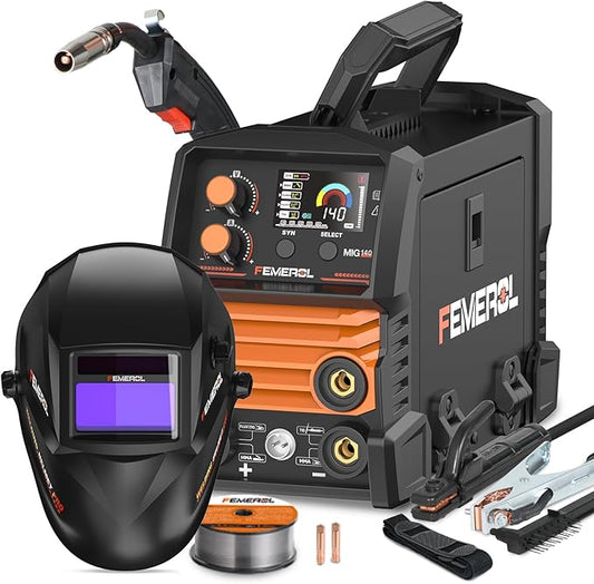 140A 3 in 1 MIG Welder,Flux Core, MIG/Lift TIG/Stick Welding Machine 110V Portable IGBT Inverter Synergic Control, LED Display with Welding Helmets