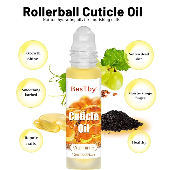 Cuticle Oil - Repaired Dryness Damaged Nails and Cuticle, Moisturizes, and Strengthener for Nails Care, 6 Bottle/10ml Rollerball