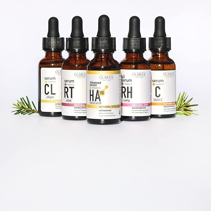 CLARA'S NEW YORK Glycolic Acid Facial Serum with Vitamin E for Exfoliating Smoothing Glowing Face Skin - Made in USA 30ml (1Fl/Oz) (Collagen)