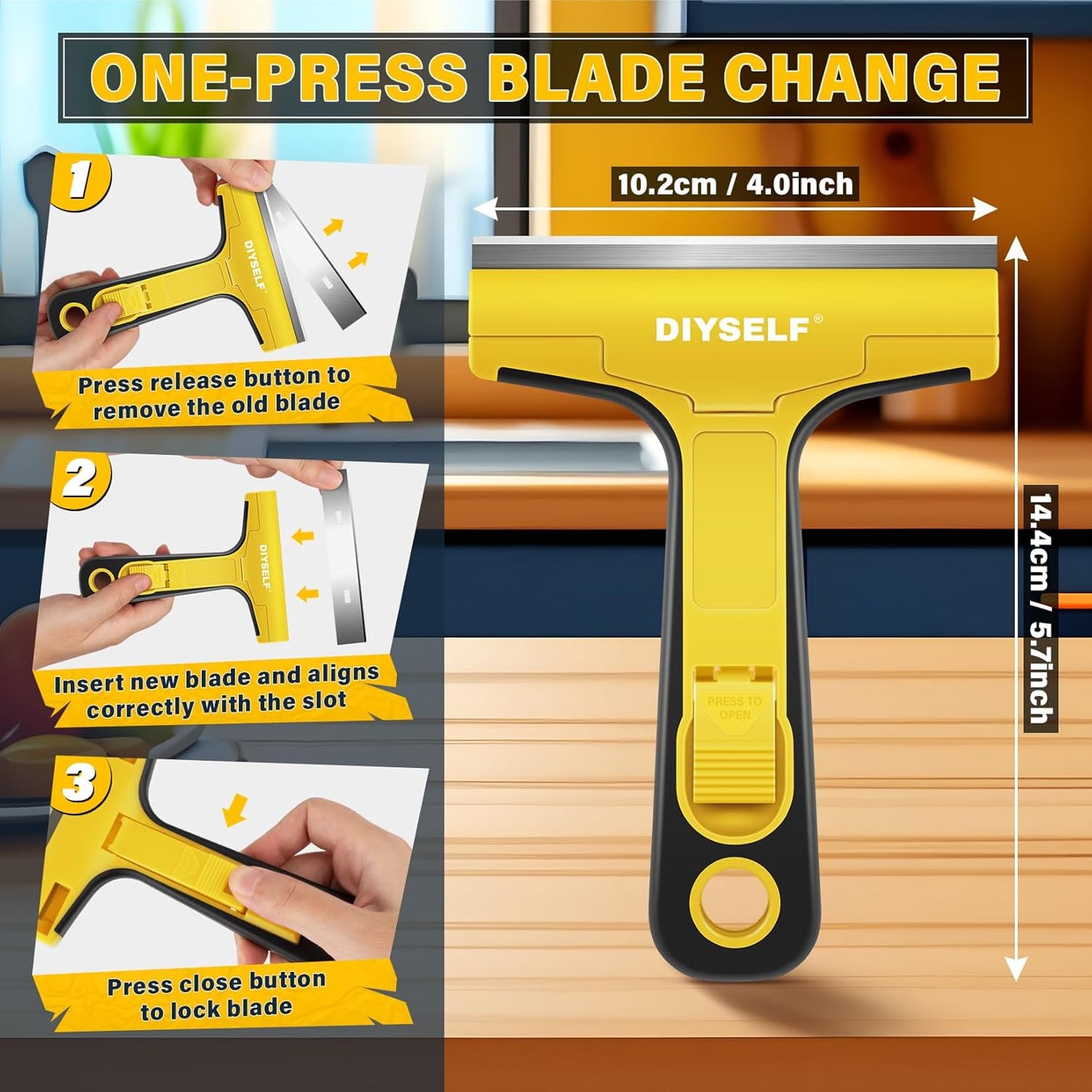 DIYSELF 1 Pack Razor Blade Scraper with 10 Extra Razor Blades, Scraper Tool, Glass Scraper for Cleaning, Glass Stove Top Scraper, Window Scraper, Paint, Cooktop, Oven Scraper, Razor Scraper Tool