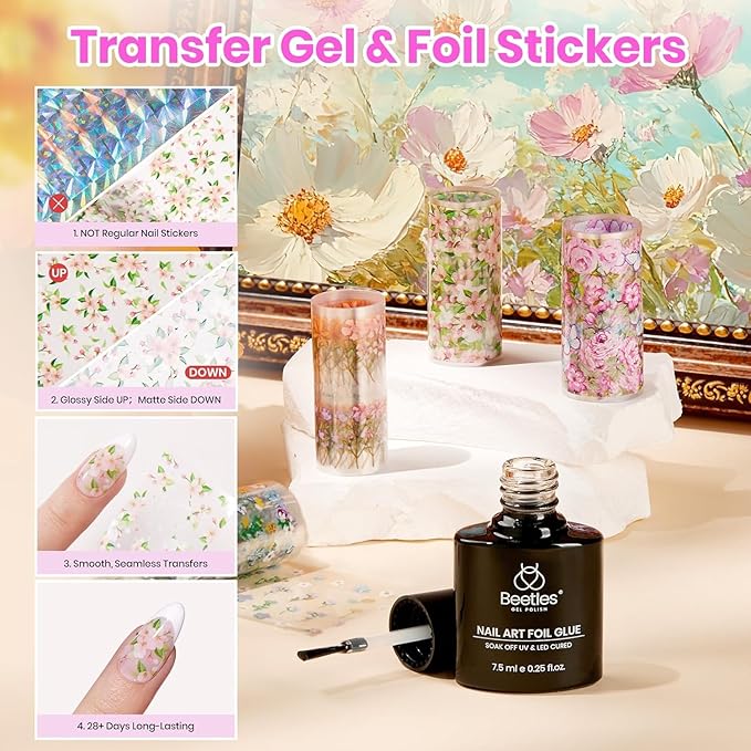 Beetles Gel Polish Kit, 36 colors Neon Gel Polish Blue Green Glitter Nail Polish with Nail Art Foil Glue Base Coat Glossy Top Coat Impressionist Garden DIY Salon Nail Manicure Kit Gifts