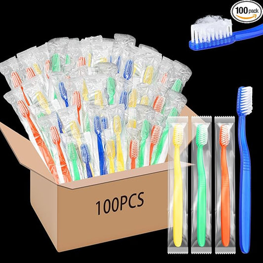 100 Pcs Prepasted Disposable Toothbrushes Bulk Individually Wrapped Pre Pasted Soft Bristle Set Travel Colorful Toothbrushes for Homeless Gift Hotel Camping Travel