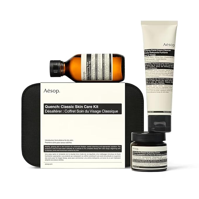 Aesop Quench Classic Skin Care Kit | 3 Step Routine formulated for Dry Skin | Travel Size Facial Cleanser 3.6 oz + Balancing Toner 3.4 oz + Hydrating Cream 2.1 oz
