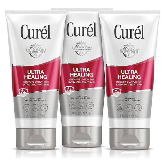 Curel Ultra Healing Intensive Fragrance-Free Lotion For Extra-Dry Skin, Ideal for Sensitive Skin, Cruelty Free, Paraben Free, Dermatologist Recommended, 6 Oz, Pack of 3