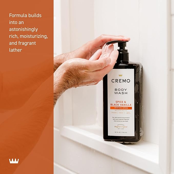 Cremo Rich-Lathering Spice & Black Vanilla Body Wash for Men, Notes of Spices, Dark Woods and Black Vanilla, 32 Fl Oz