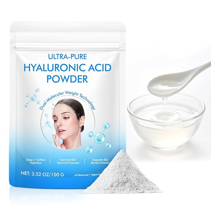 100% Pure Hyaluronic Acid Serum Powder for Face & Skin,DIY Making Hyaluronic Acid Gel Serum,Water Soluble Moisturizing for Skin Care (1 Pack)