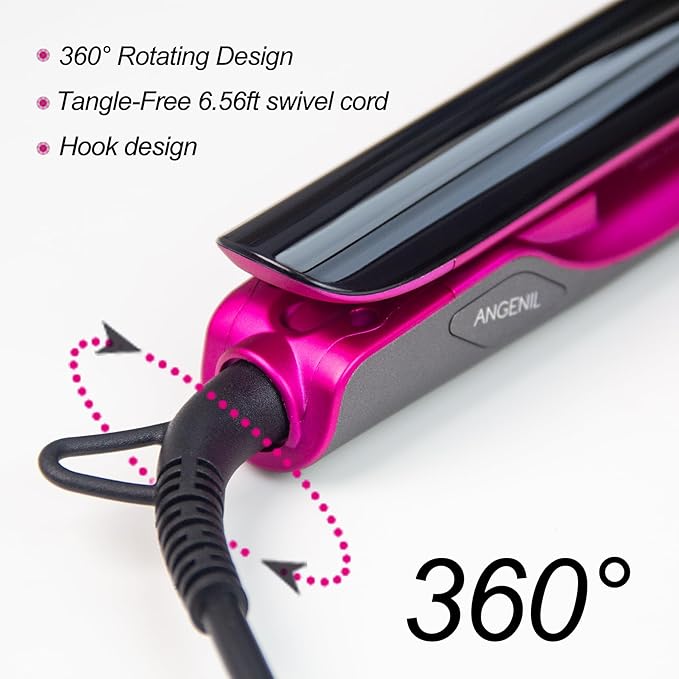 ANGENIL Hair Straightening Iron, 1.75 Inch Wide Flat Iron, 2 in 1 Straightener and Curler, Professtional Straightening Flat for Women Long Hair Thick Hair Wigs, Anti-Scald, LCD, 15S Fast Heating