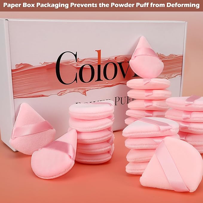 Colovis 48 PCS Powder Puff, Face Soft Makeup Sponge, Velour Triangle Powder Puff for Foundation, Makeup Puff Setting Makeup for Loose Powder, Beauty Tools(Pink)