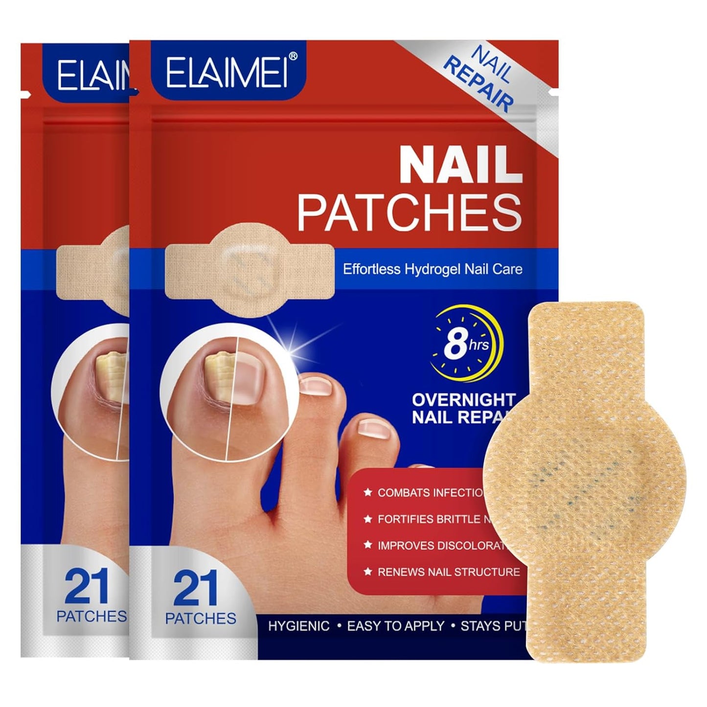 21 PCS Nail Patches ，Toenail Treatment Patch Extra Strength 8-Hour ，Nail Repair Patches,Nail Repair for Restores Damaged Nails and Appearance of Discolored，Overnight Renewal for Men and Women（2pack）