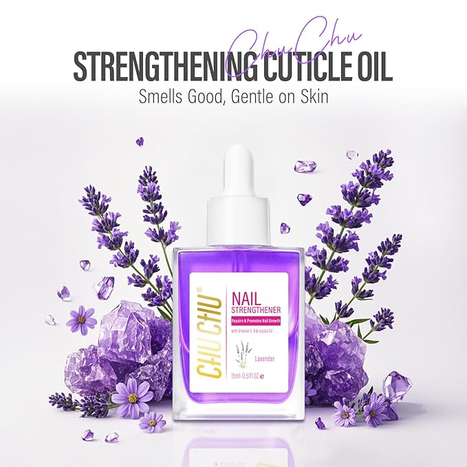 CHUCHU Nail Strengthener - Lavender Scent Nail Repair Growth Moisturizing Treatment - Natural Jojoba Vitamin B & E Cuticle Oil for Dry Cracked Nails