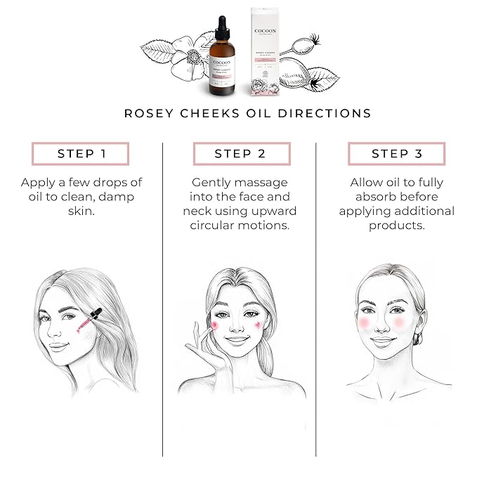 2 fl oz Rosey Cheeks Facial Oil Serum | Ecocert Cosmos Natural | Facial Serum For Women, Dry Skin, Natural Ingredients Avocado Oil, Camellia Seed Oil, Rosehip CO2, Rose Absolute