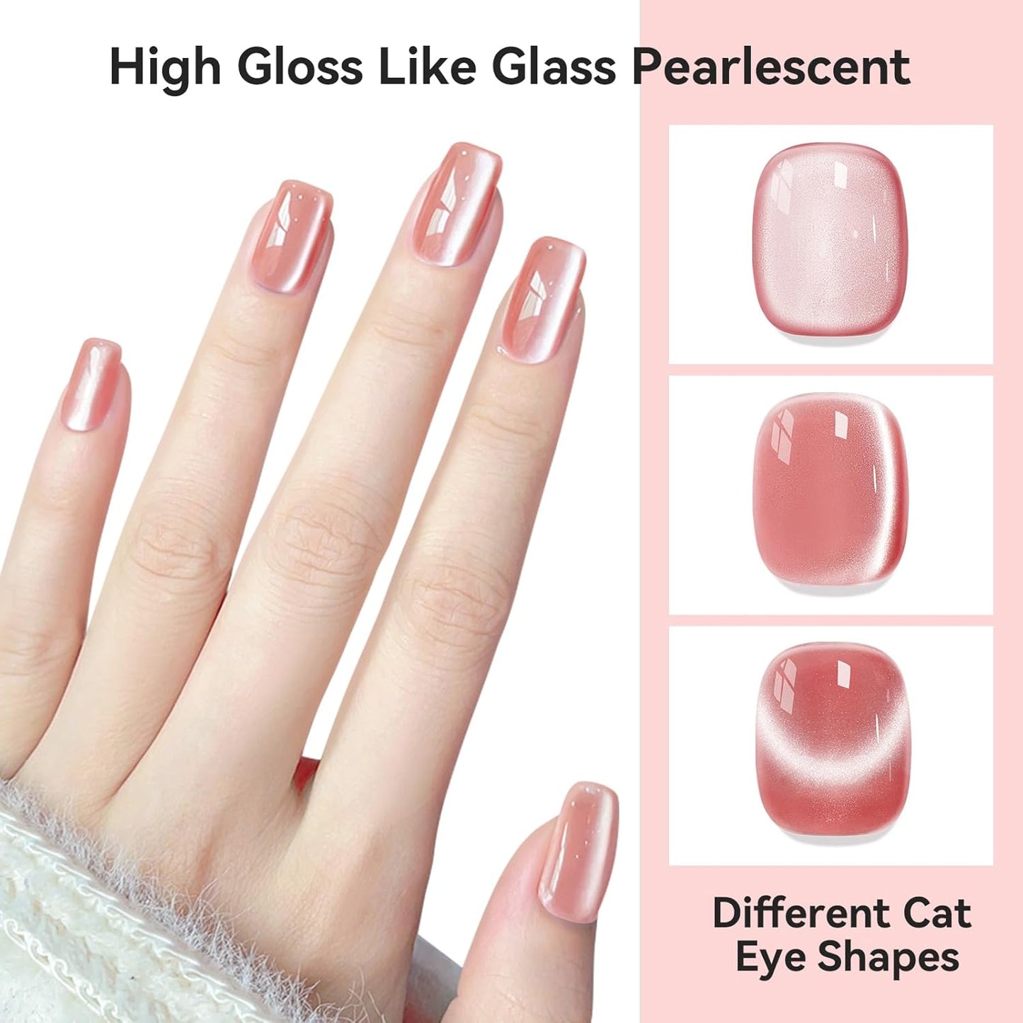 Cat Eye Gel Nail Polish Nude Pink, Moonlight Cateye Polish Crystal Mirror Gloss Magnetic Nails Gel Glitter Holographic Cats Eye Nail Velvet 1PC