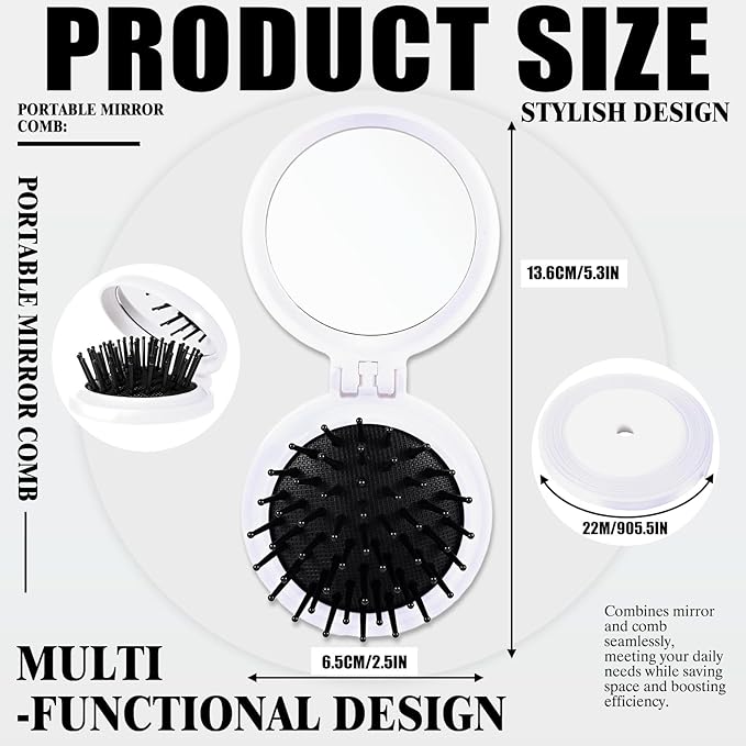 12 Set Soccer Party Favors Soccer Mini Detangler Mirror Brush With Ribbons, Mini Travel Hair Brush, No Tangle Soft Flexible Bristles for Teen Girls Soccer Team Gifts Sport Birthday Party favors