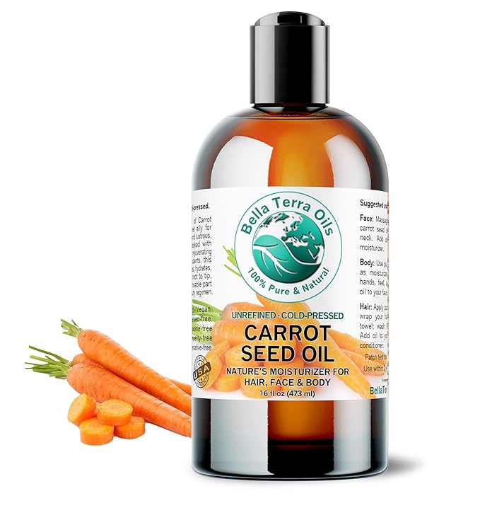 Bella Terra Oils - Organic Carrot Seed Oil 16 oz - Pure Organic Carrot Essence, Offering the Best of Vitamin C & Omega Fatty Acids, The Beacon of Natural Skin Care