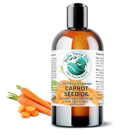 Bella Terra Oils - Organic Carrot Seed Oil 16 oz - Pure Organic Carrot Essence, Offering the Best of Vitamin C & Omega Fatty Acids, The Beacon of Natural Skin Care