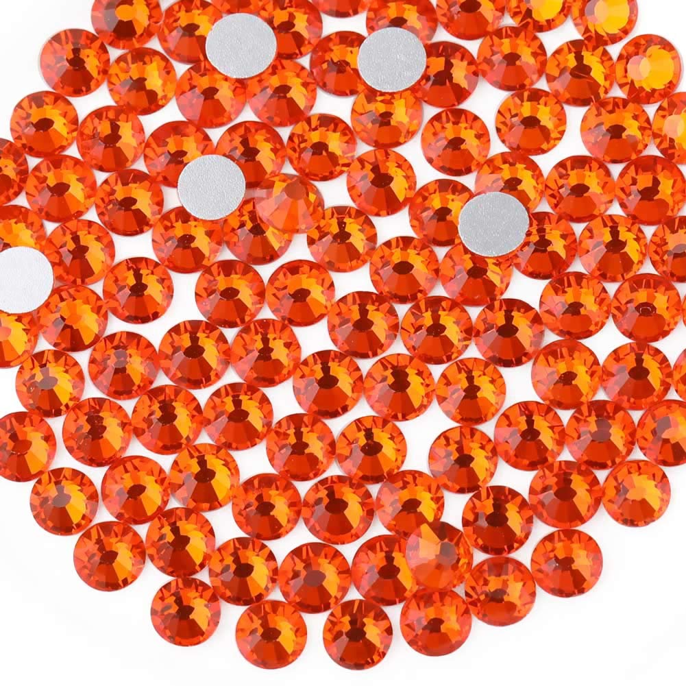 beadsland Flat Back Crystal Rhinestones Round Gems for Nail Art and Craft Glue Fix, Orange (2.9-3.0mm) SS12/1440pcs