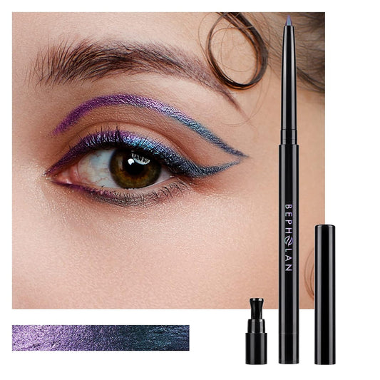 BEPHOLAN Metallic Eyeliner, Blue Purple Shifting Colors Glitter Waterproof Eyeliner, 24h Long-Lasting Pen, Purple-Blue (NORTHERN LIGHT)