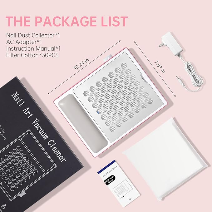 Cordless Nail Dust Collector,Brushless Turbo Fan Dust Collector Nail Tech 30pcs Cotton Filter,Rechargeable Dust Suction Machine for Acrylic Gel Polish Manicure at Salon&Home