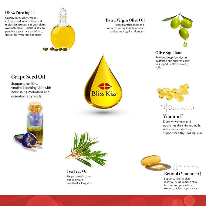 Bliss Kiss | 1 Candy Cane Fragrance | Nail Oil Cuticle Pen w/Vitamin E & Jojoba⏤Nail Strengthener Nail Growth Serum for Brittle Peeling Breaking Thin Nails