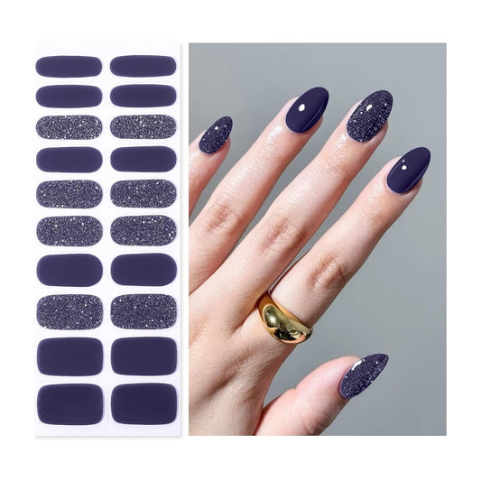 Semi Cured Gel Nail Strips | Built-In Gel Top Coat | UV Light Required | Salon Quality, Easy Application And Removal (Slate Sparkle)