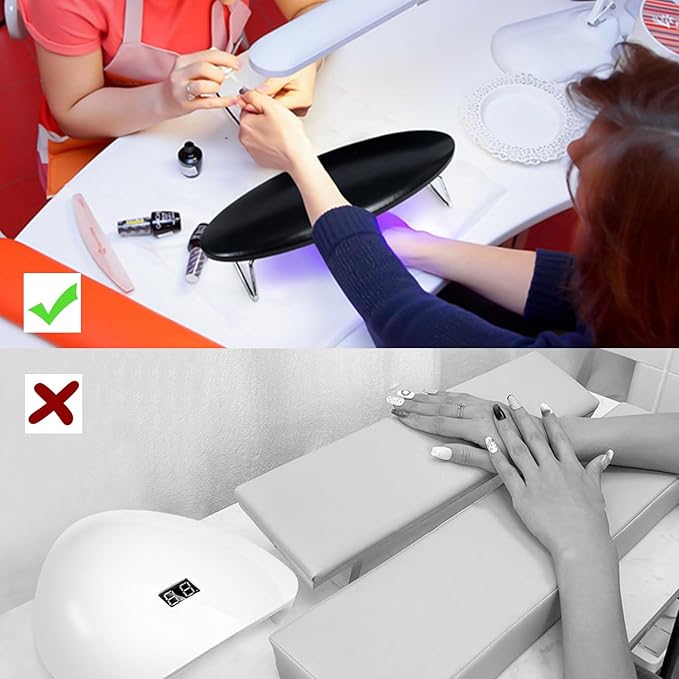 2 in 1 Nail Lamp & Hand Rest,Soft Nail Arm Rest with Gel Light,48W LED Nail Curing Lamp Dry Fingernails Toenails Gel Polish,Home Manicure Salon Tool (Black)