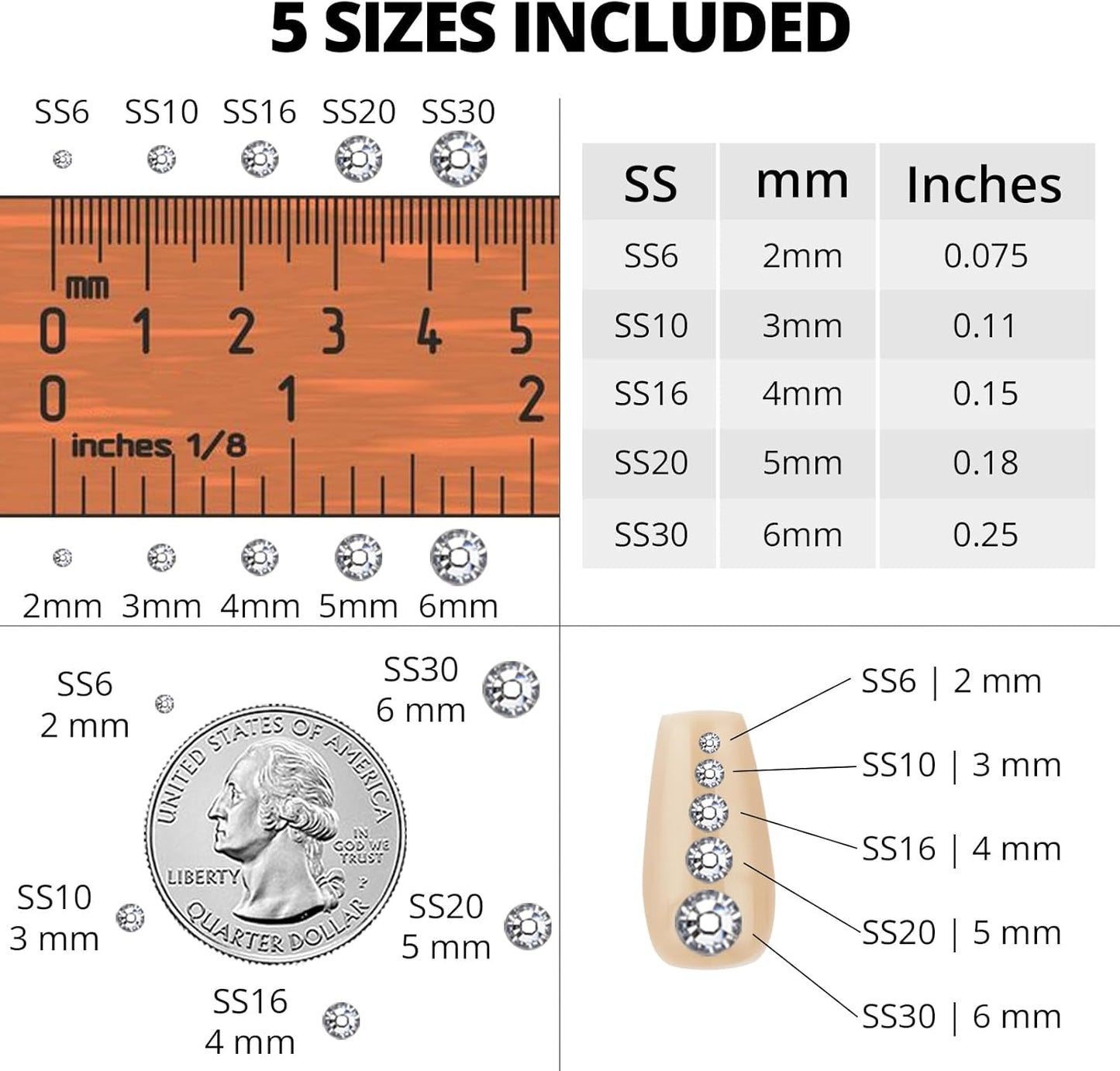 6000Pcs Transparent Clear Rhinestones for Crafting Bedazzling with b7000 Glue, Bling Shiny Resin Flatback Jewels Diamond for Crafts Clothing Tumblers Fabric Jeans, Flat Back Gems Multisize 2/3/4/5/6mm