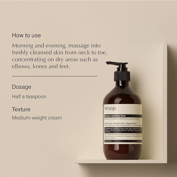 Aesop Geranium Leaf Body Balm | Skin Softening, Hydrating Body Balm | Nut Oils, Geranium Leaf and Citrus Extracts | 16.9oz / 500mL
